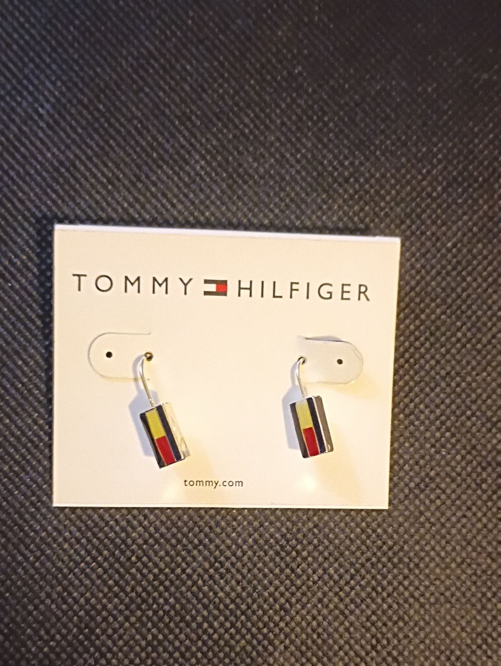 Tommy Hilfiger Silver Drop Earrings with Red, Yellow & Blue Enamel